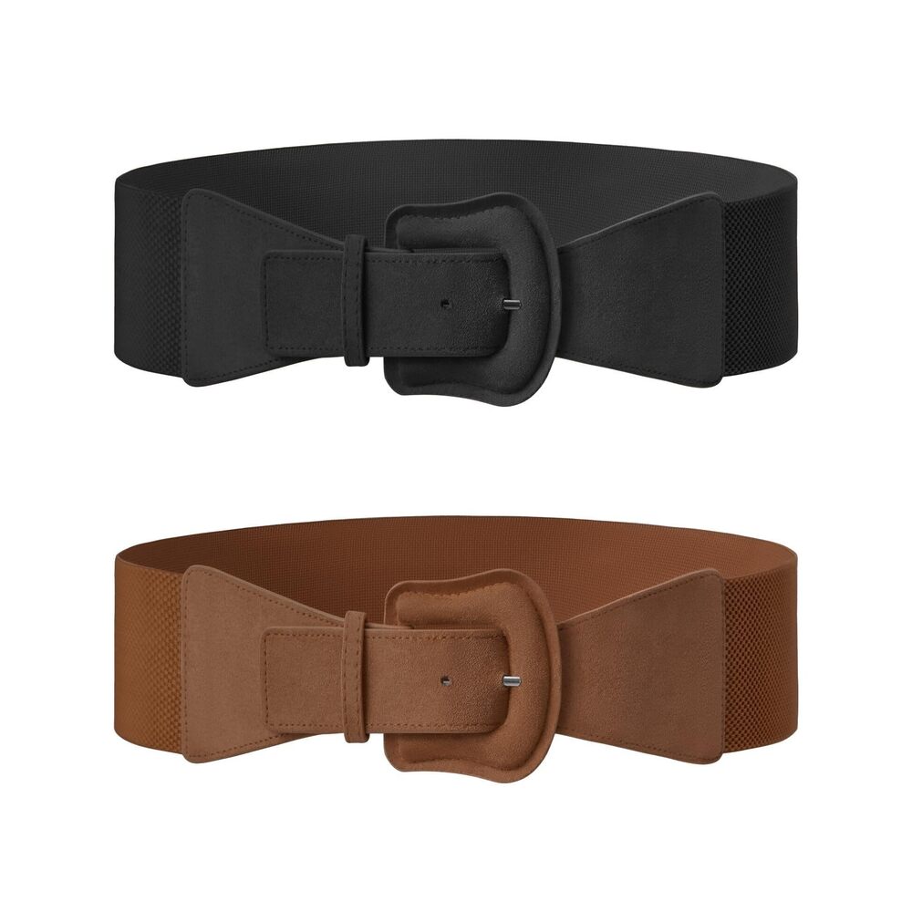 3785 2 Pack Suede Womens Elastic Wide Belts For Dresses Fashion